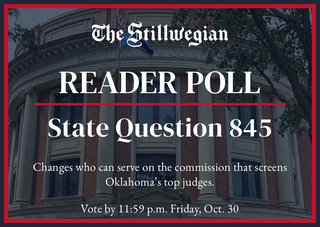 Stillwegian reader poll graphic for State Question 845 over a photo of the Payne County Courthouse. Text: Changes who screens Oklahoma’s top judges. Vote by 11:59 p.m. Oct. 30.
