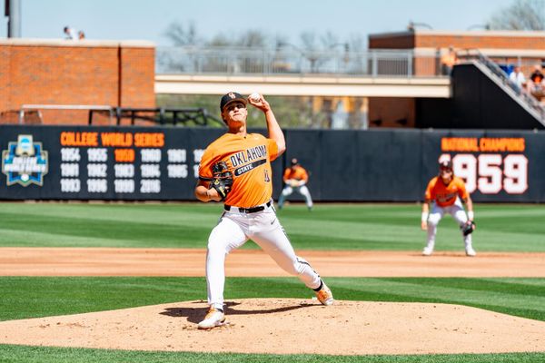 Oklahoma State pitcher Bryce Leblanc (10) delivers from the mound during OSU's 10-4 win over Cincinnati at O'Brate Stadium.