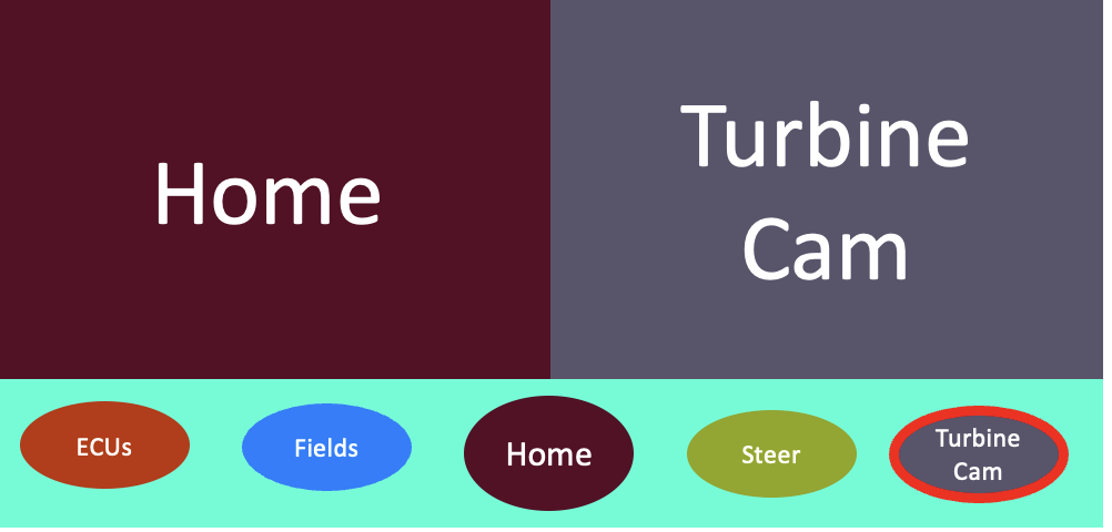 Window manager showing split view of home (left) and of turbine cam (right).