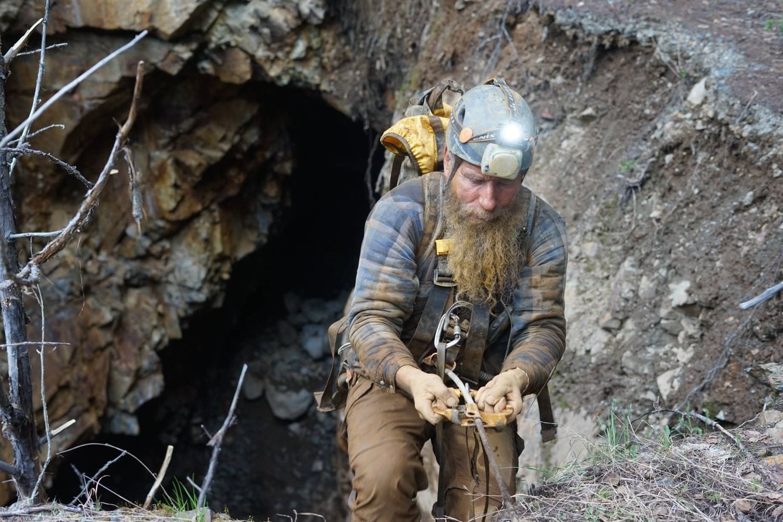 frank-schlichting-roping-out-of-abandoned-mine-portal-bc