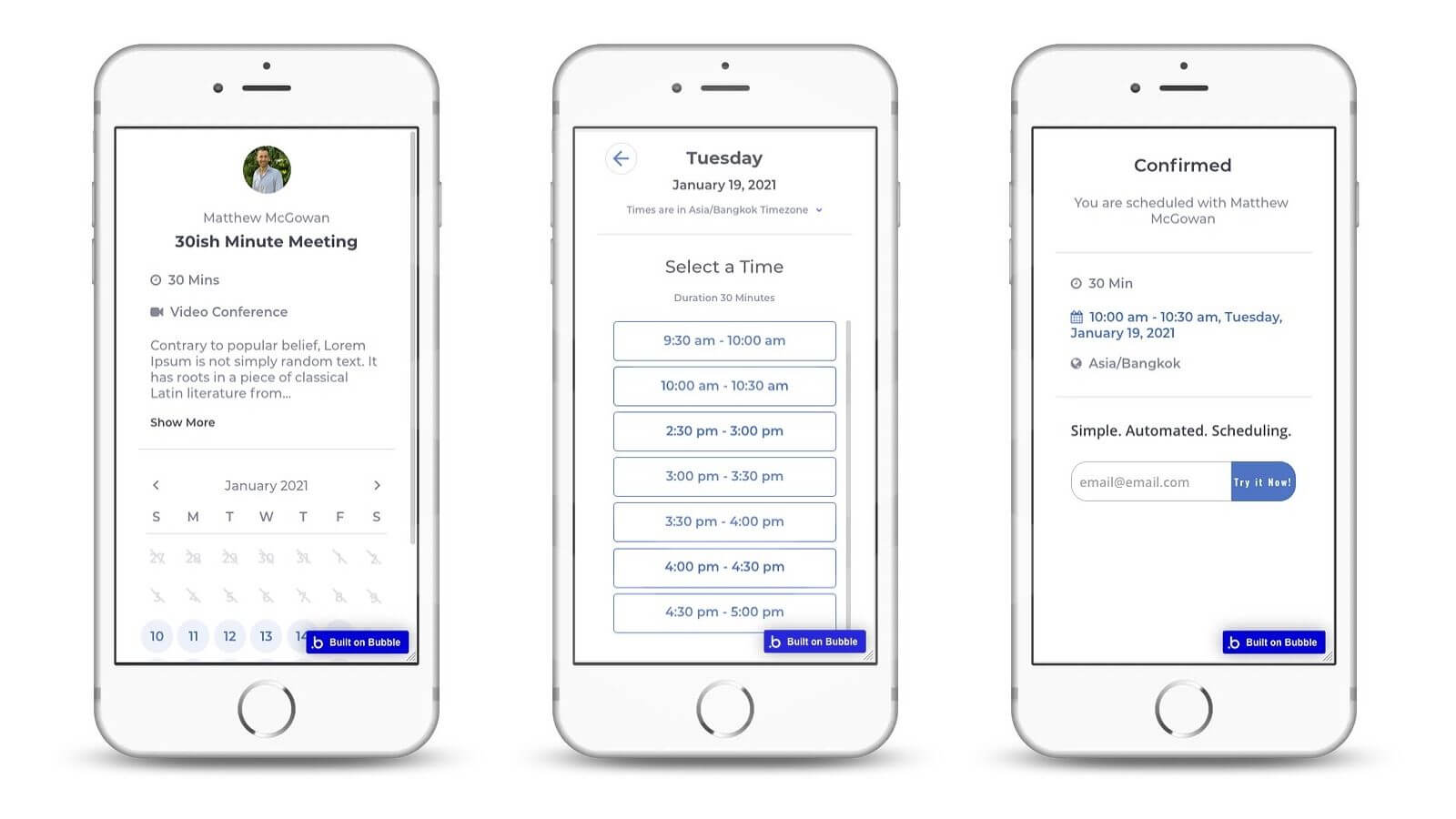 Custom-built scheduler made in Bubble.