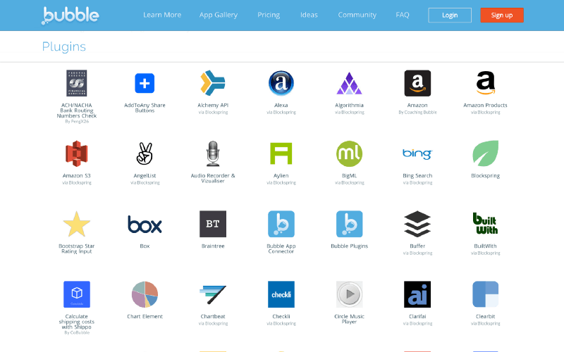 Bubble plugins page with company icons.