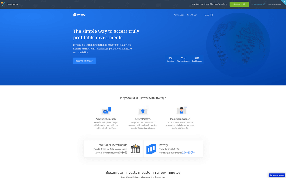 You can create your own investment platform with the Investy template.