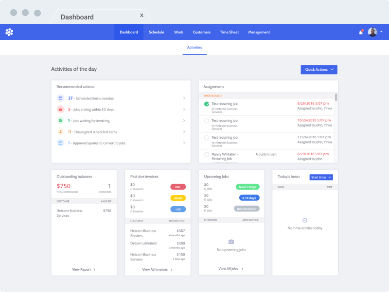 You can manage work requests, quotes, jobs, invoices, customers, locations, scheduling, and more.