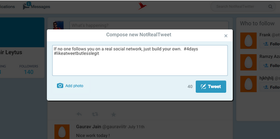 Pop up to compose a new message for a Twitter Clone app.