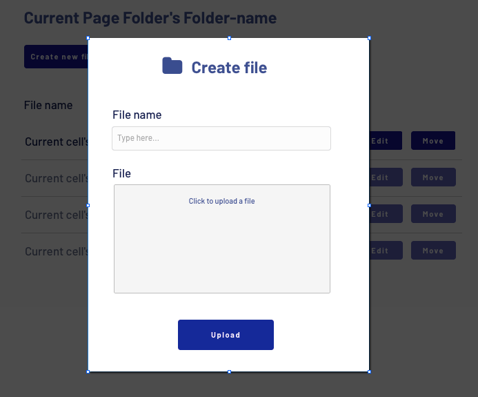 Bubble no-code Dropbox clone creating a new file