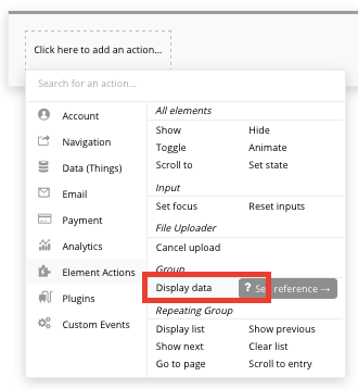 Displaying data within a no-code element
