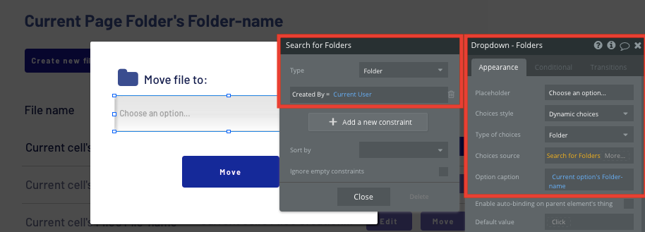 Configuring the dynamic content of a Bubble no-code dropdown menu