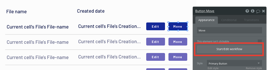 Dropbox no-code clone app building a new workflow