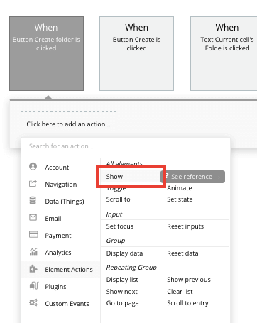 Displaying a no-code popup element in a Dropbox clone app