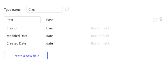 Bubble No Code Medium Clone Clap Data Type and Fields