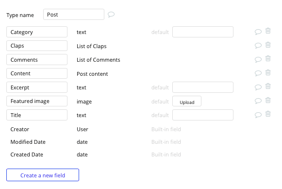 Bubble No Code Medium Clone Post Data Type and Fields