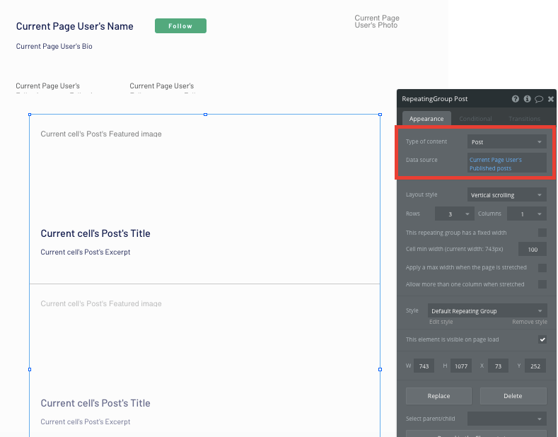 Bubble No Code Medium Clone User Posts Dynamic Display