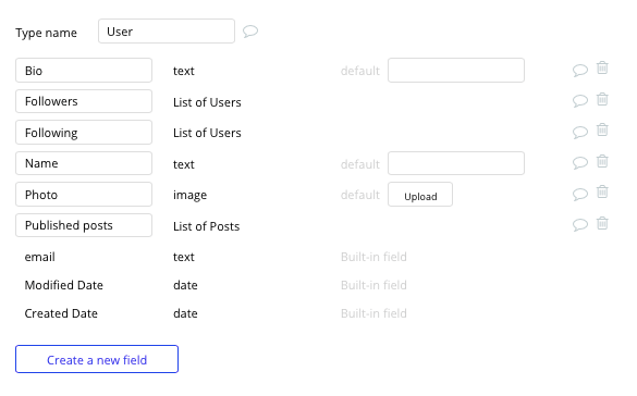 Bubble No Code Medium Clone User Data Type and Fields