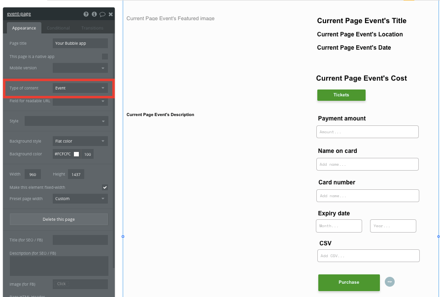 Bubble no code eventbrite clone walkthrough tutorial - type of event.