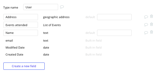Bubble no code eventbrite clone walkthrough tutorial - user fields.