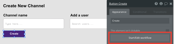 bubble no code slack clone tutorial walkthrough - create new channel.