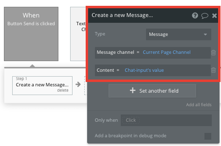 bubble no code slack clone tutorial walkthrough - create new message.