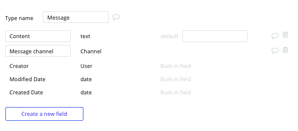 bubble no code slack clone tutorial walkthrough - messages fields.