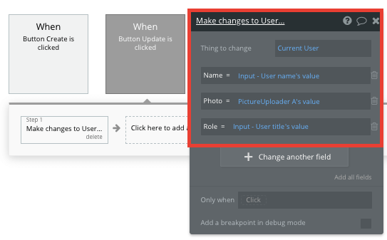 bubble no code slack clone tutorial walkthrough - user change workflow.