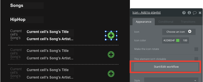 Bubble Add Song to Spotify Clone Workflow Example