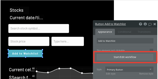 Clicking a button to add a stock to a users watchlist