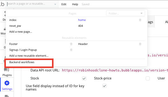 Clicking through to Bubble’s backend API workflow editor