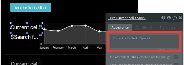 Apple Stocks no-code clone app displaying a stock symbol