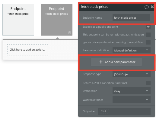 Adding a custom parameter to a no-code API event 