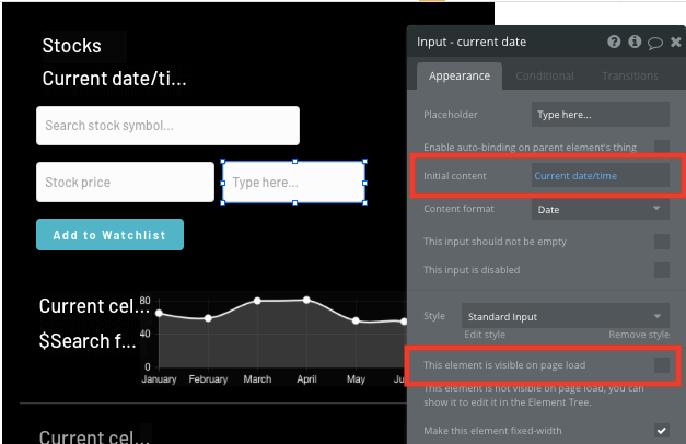 Configuring the current time of a stock recorded in an Apple Stocks clone app