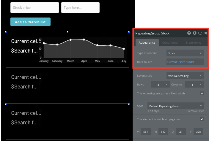 Displaying a list of users saved stocks in an Apple Stocks clone app
