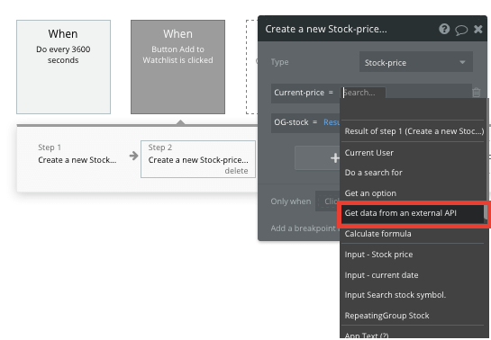 Fetching stock data from an external API using Bubble’s no-code workflows