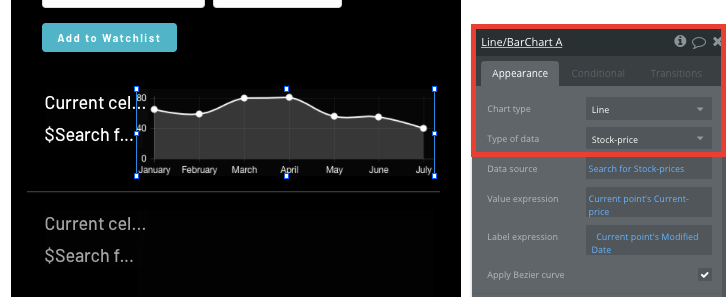 Displaying a stock price graph in Bubble’s no-code Apple Stocks clone app