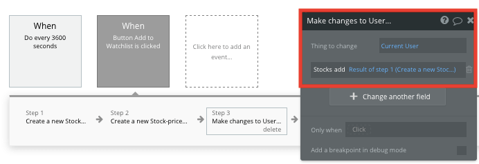 Saving a stock to a users watchlist in an Apple Stocks clone app