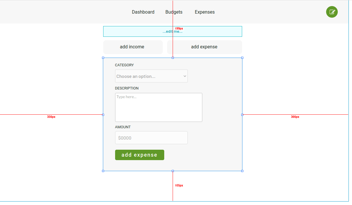 Green Add Expense button - dashboard in progress.