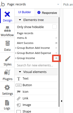 Elements tree in Bubble editor.