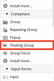 Creating a floating group in Bubble editor.