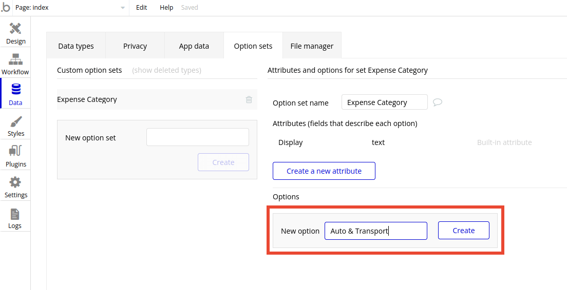 Setting options in Bubble editor.