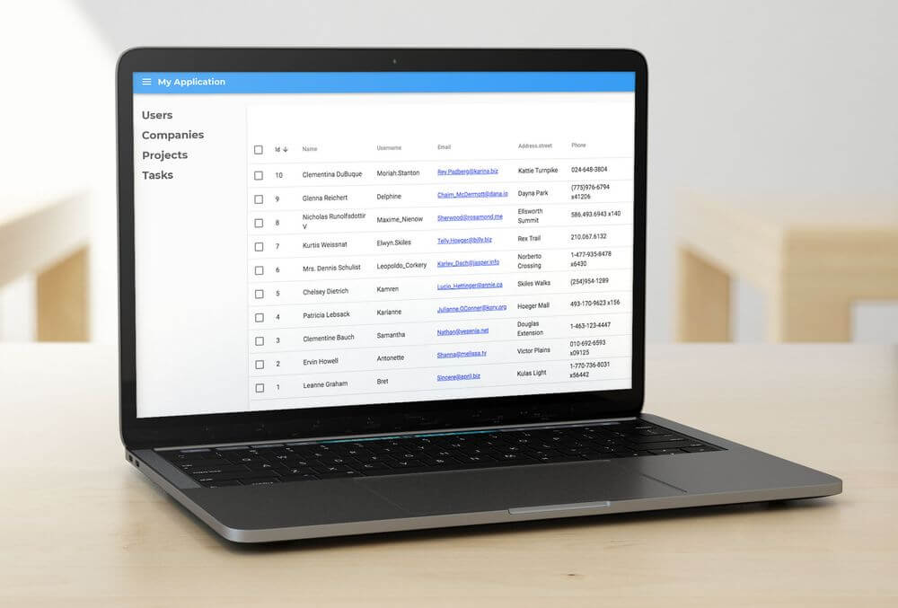 Repeating rows in app on laptop screen.