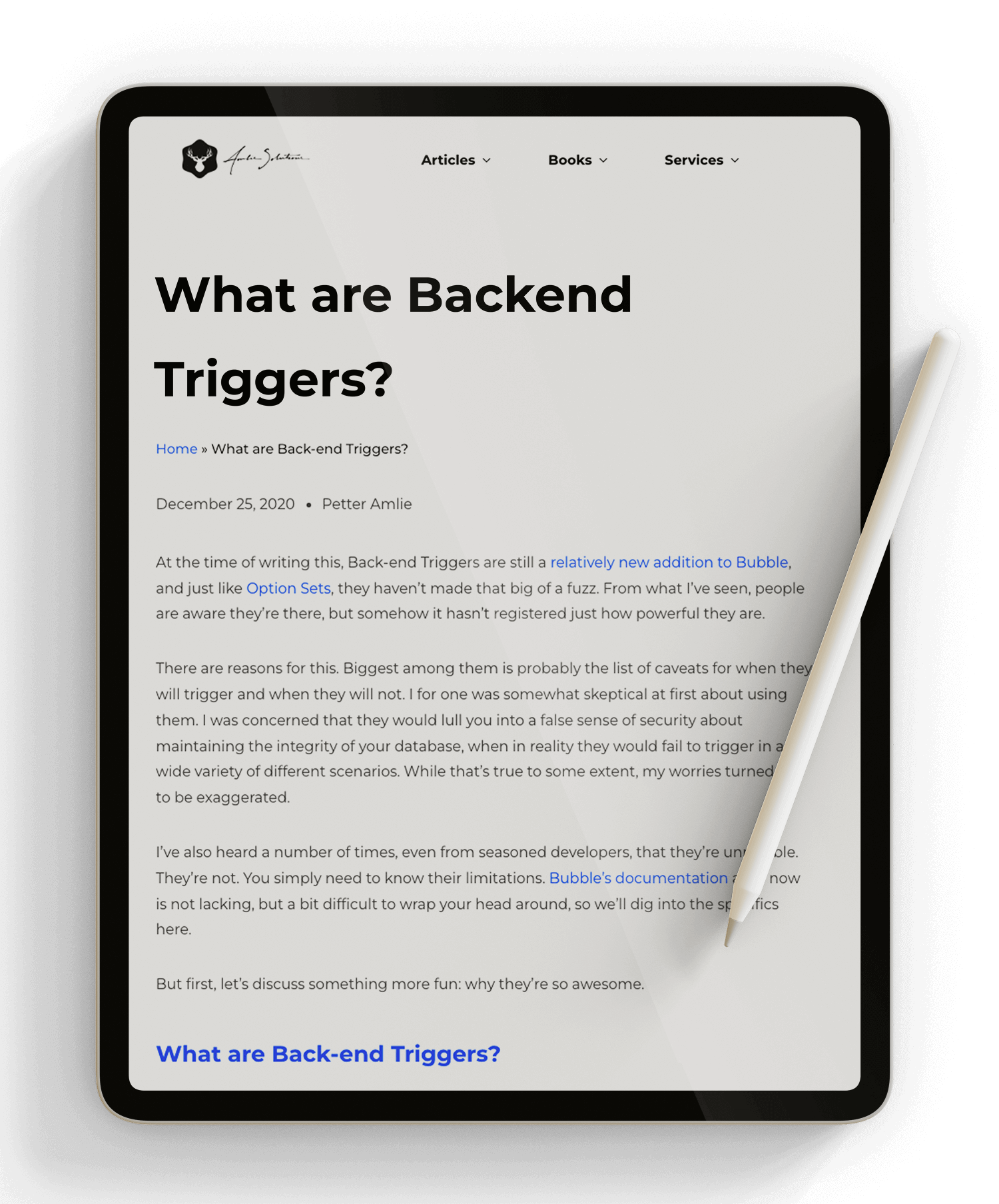iPad showing a blog post.