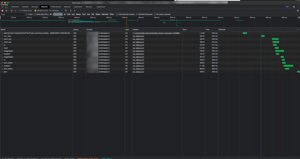 Screenshot of Chrome Developer Tools on a typical Bubble application.