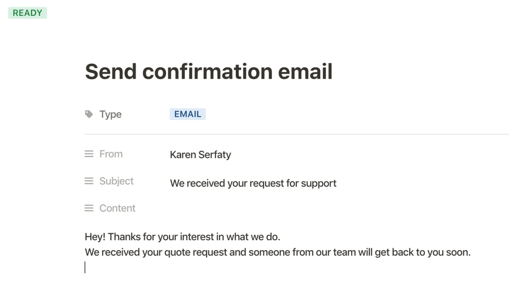 Confirmation email screen in Palabra.