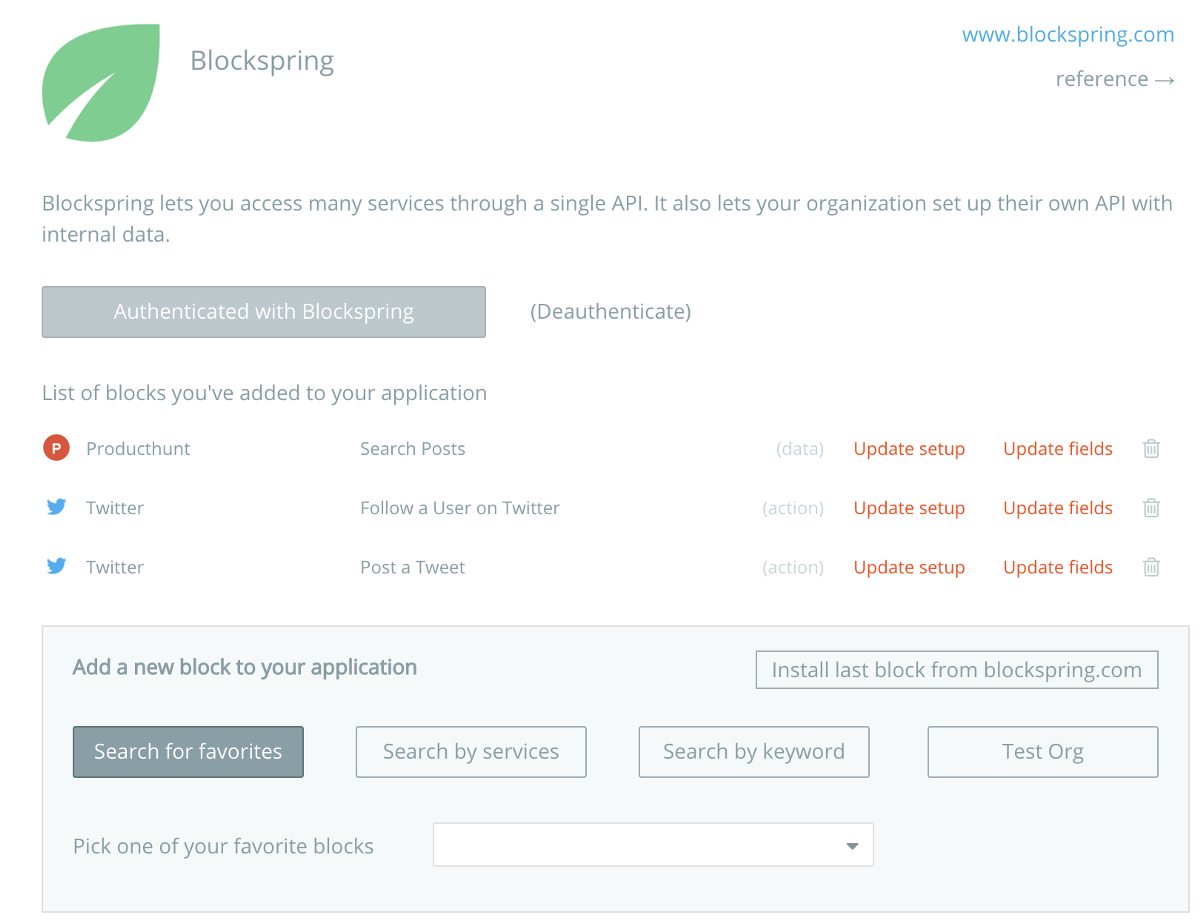 Bubble editor authenticating Blockspring plugin.