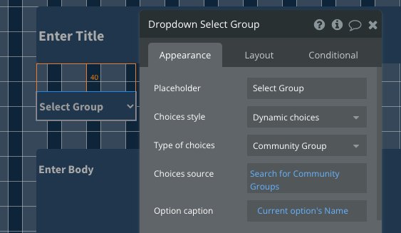Dropdown on “new-post” page