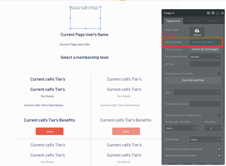 Bubble No Code Patreon Clone - user photo.