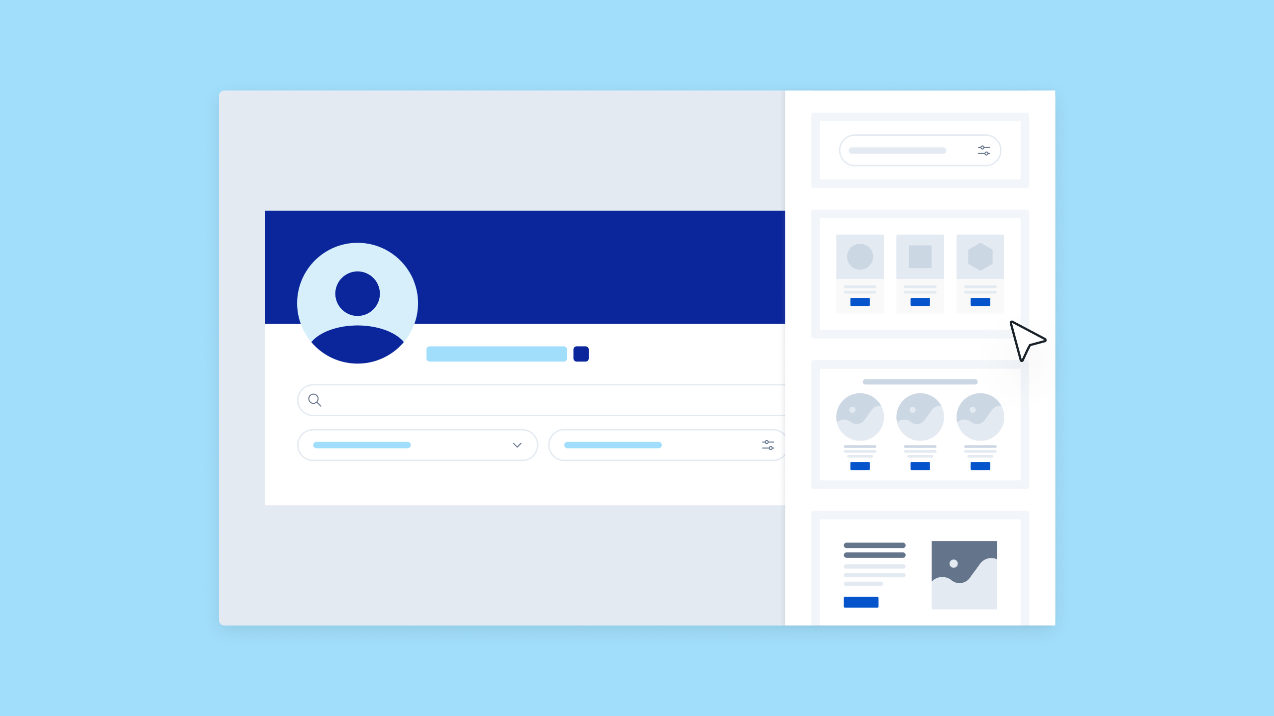 A mockup of drag and drop tools being used to build a user profile.