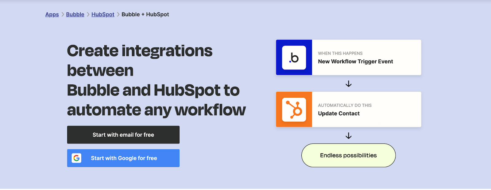 A screenshot of a screen showing a sample integration between Bubble and HubSpot.
