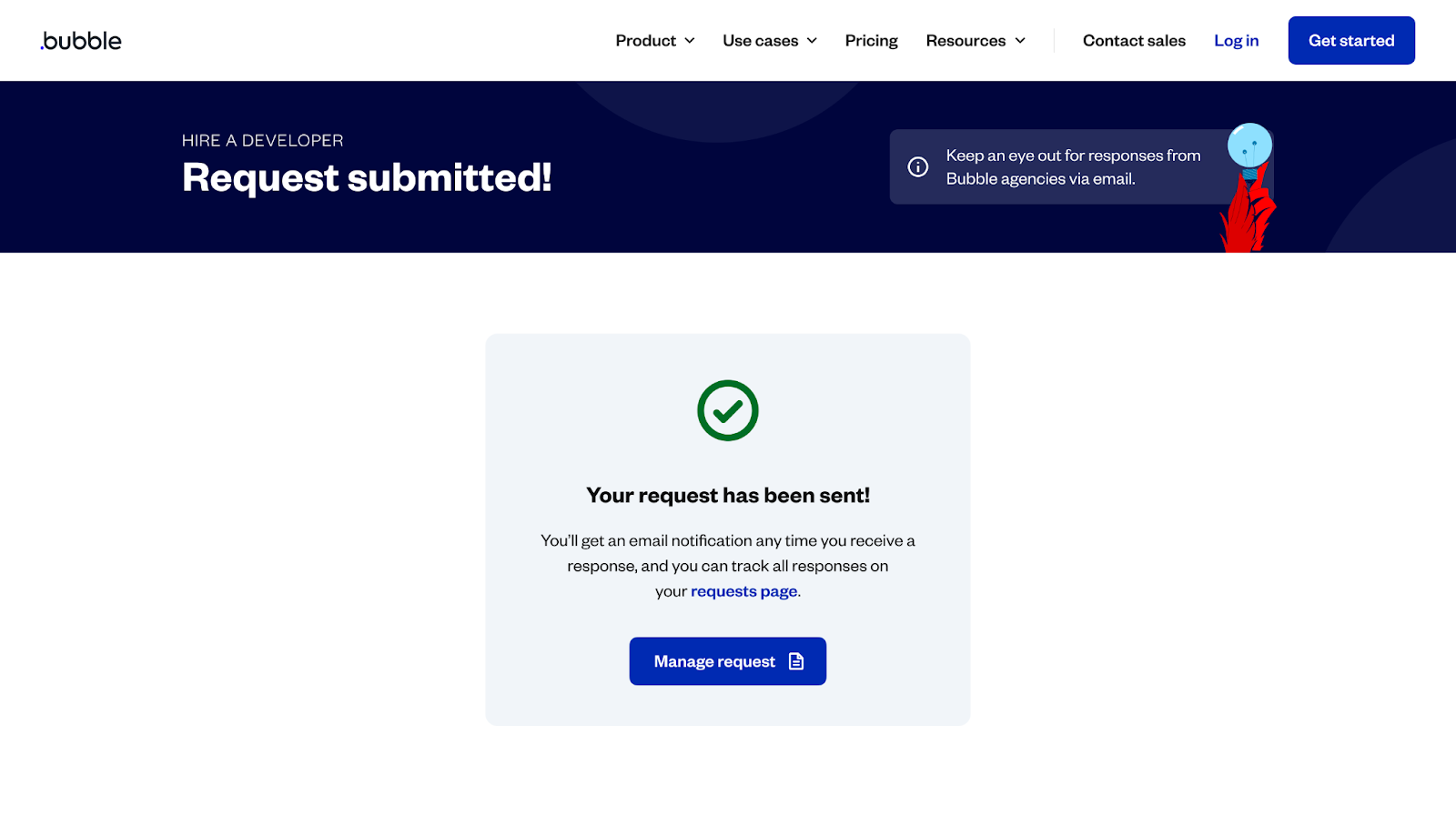 The final step of the RFP portal titled "Request submitted!