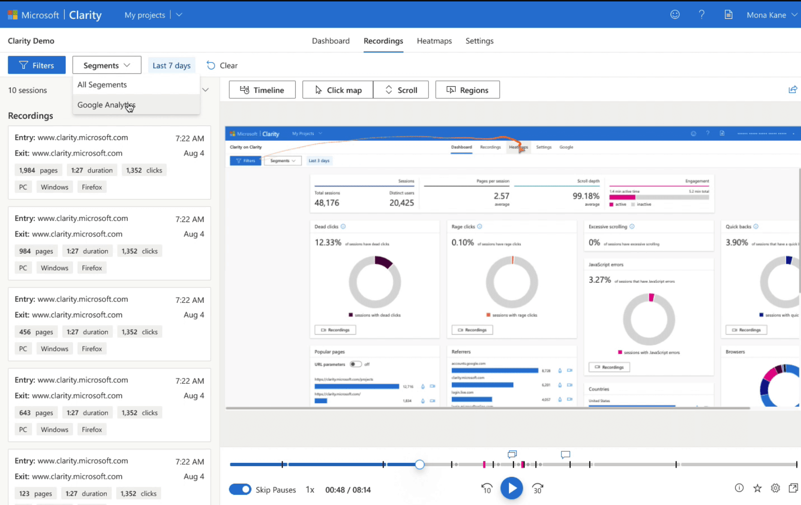 A demonstration of Clarity's Google Analytics integration