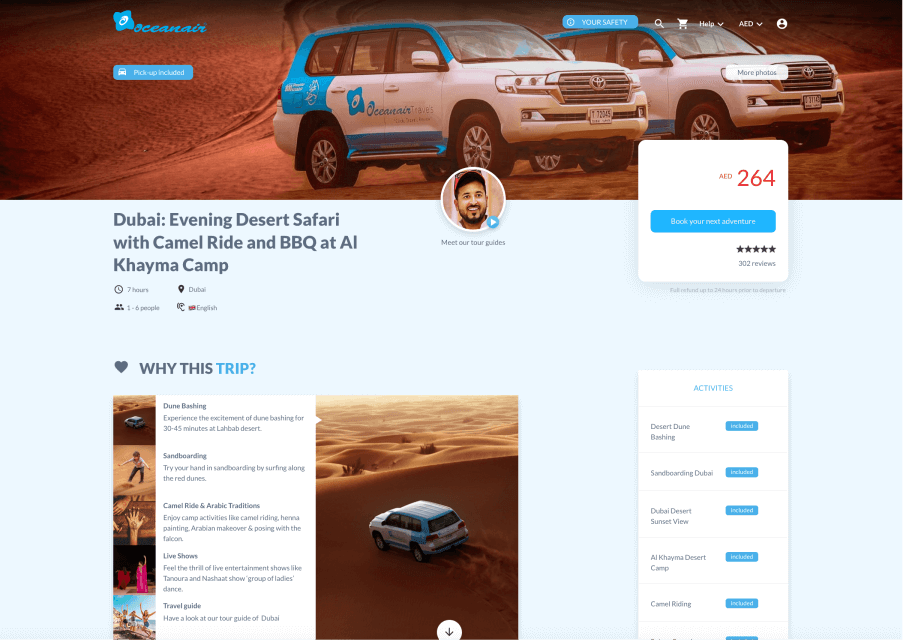 A screenshot of OceanAir's client-facing booking system, powered by Bubble behind the scenes.